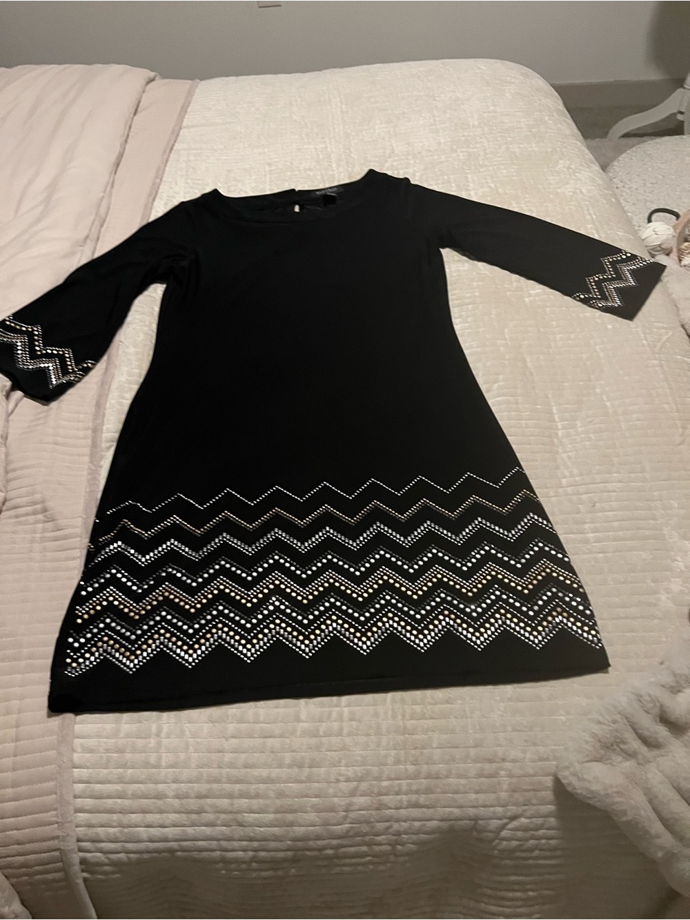 White House Black Market Black Mini Dress with Chevron Stud Detail